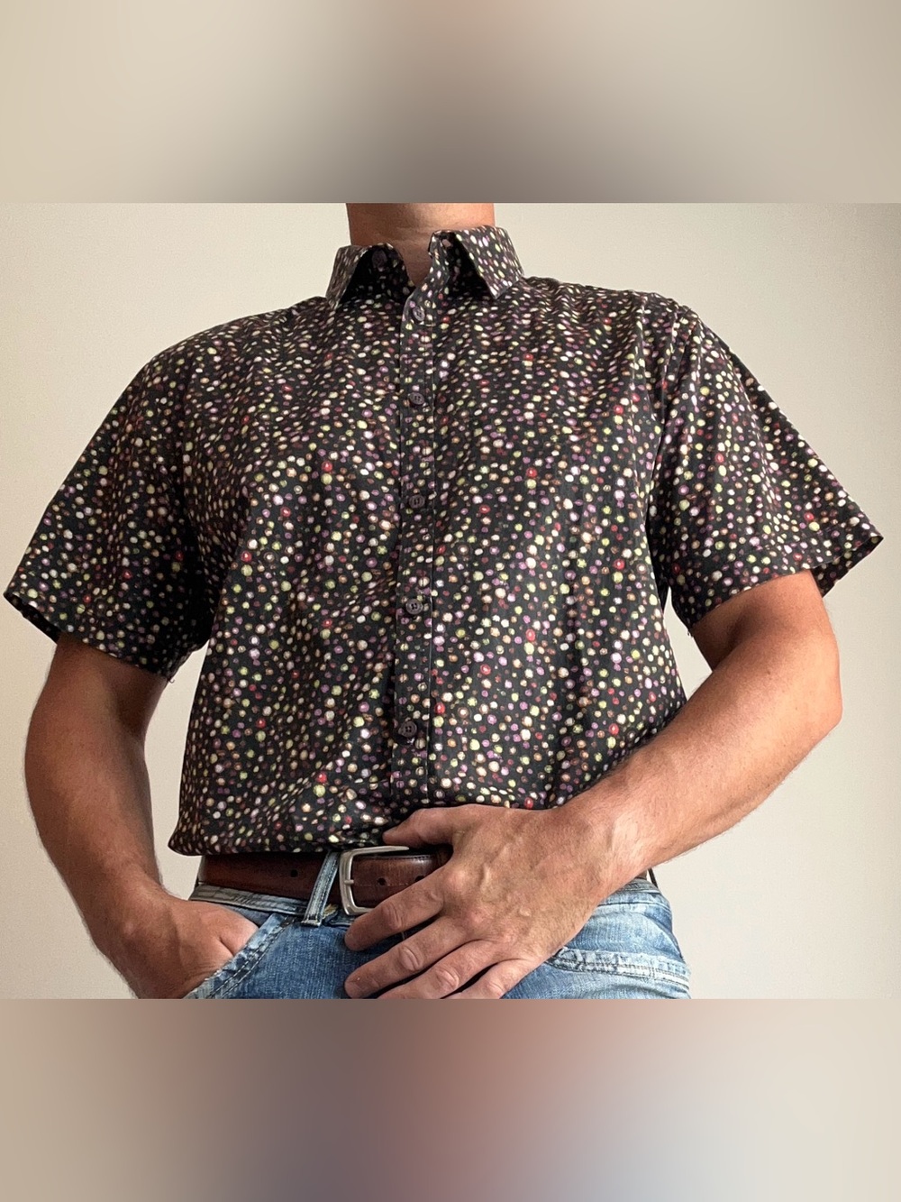 John Lennon Men's Short Sleeve Stretch Abstract Confetti Shirt XL
